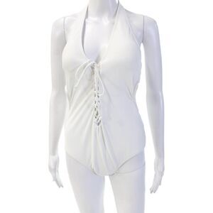 Ashley Graham x Swimsuits for All Womens Lace Up One Piece Swim White Size 12